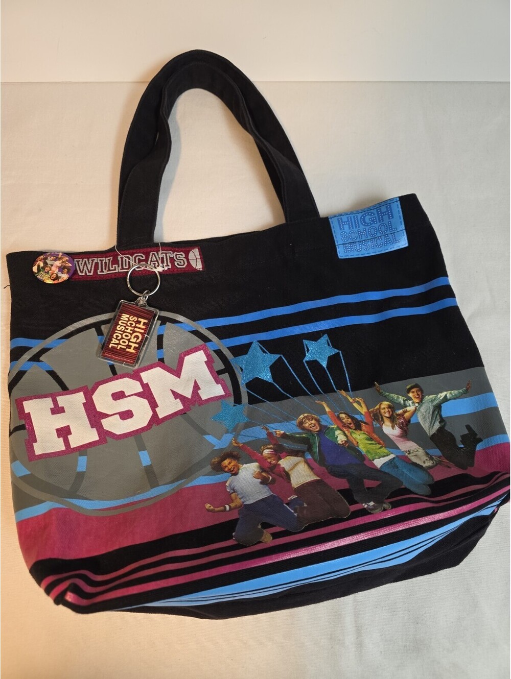 Y2K Disney High School Musical Wildcats Black Canvas Tote Bag Set W/ Accessories